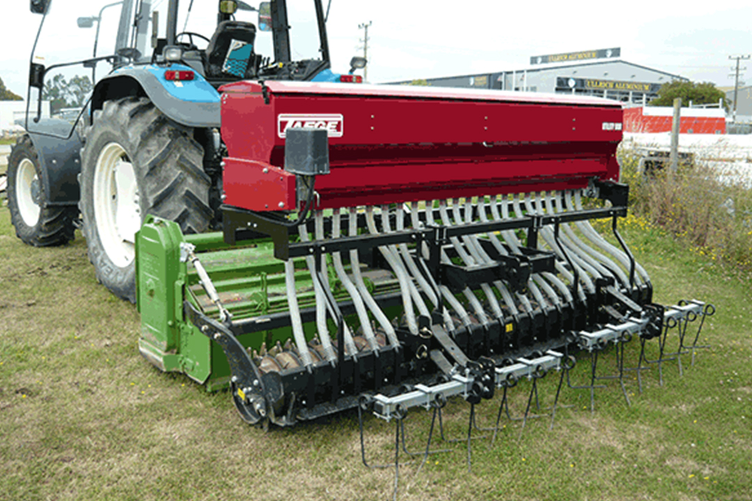 Taege Hopper Mounted On A Celli Rotary Hoe